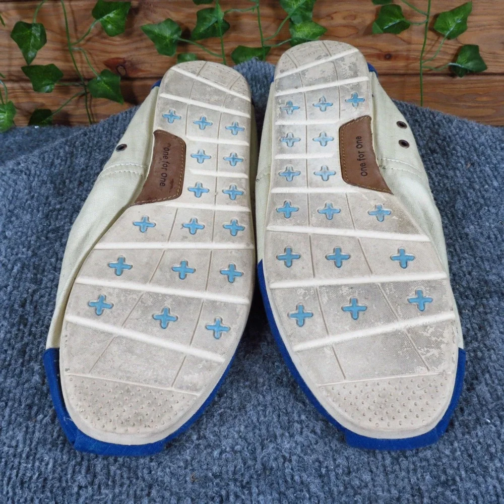 TOMS Alton Mens Boat Shoe Alpargata Size 10.5 Casual Slip On Cream Blue Canvas